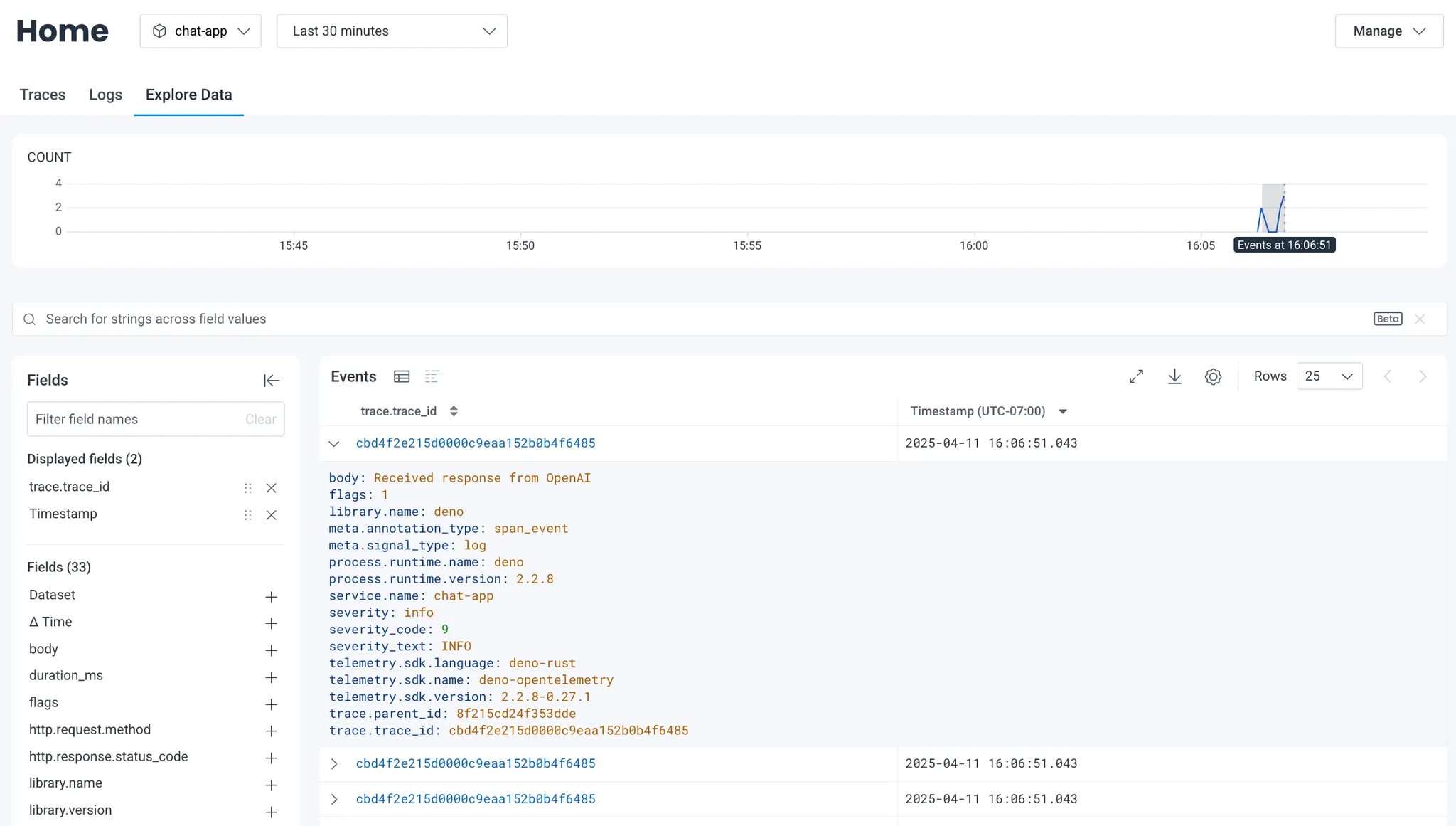 Viewing expanded traces in Honeycomb